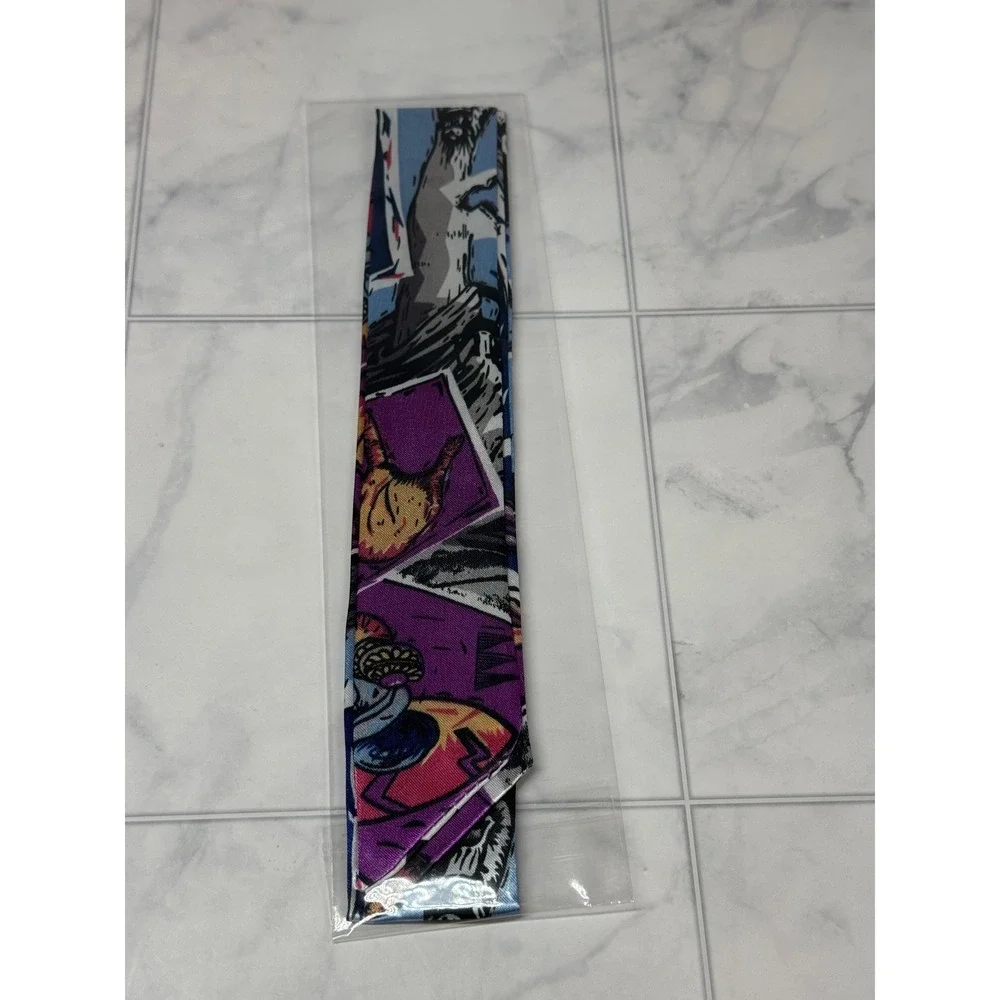 Women Comic Book Pop Art Twilly Scarf Purple Blue Graphic Skinny Scarf